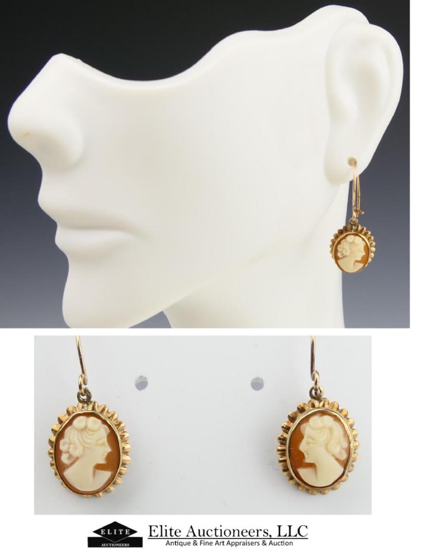 DAINTY 10KT Y GOLD SHELL CAMEO EARRINGS: Each measures about 1" in length requires third party shipper