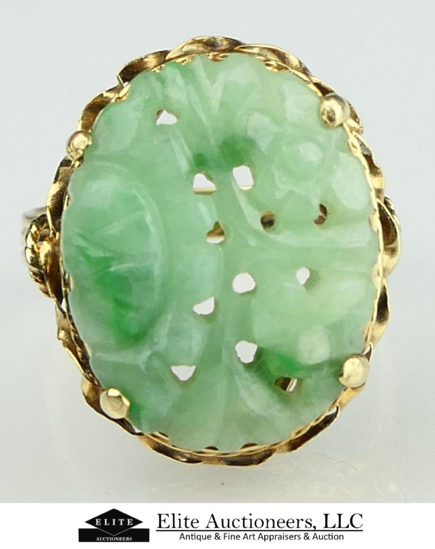 CHINESE 14KT Y GOLD AND CARVED JADEITE LADIES RING (1 of 6)
