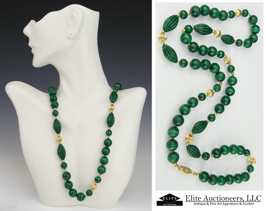 CHINESE MALACHITE BEADED OPERA LENGTH NECKLACE (1 of 4)