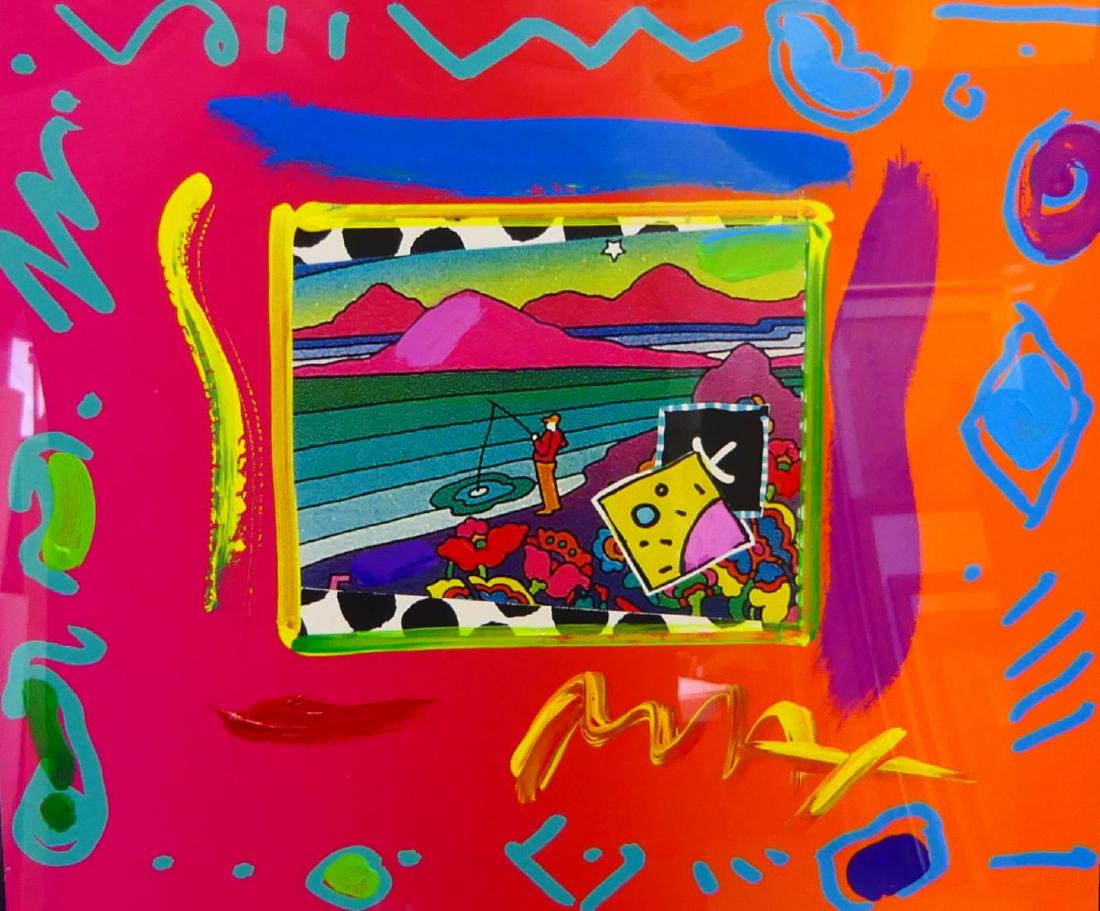 PETER MAX "FISHING COLLAGE" MIXED MEDIA ACRYLIC (1 of 8)