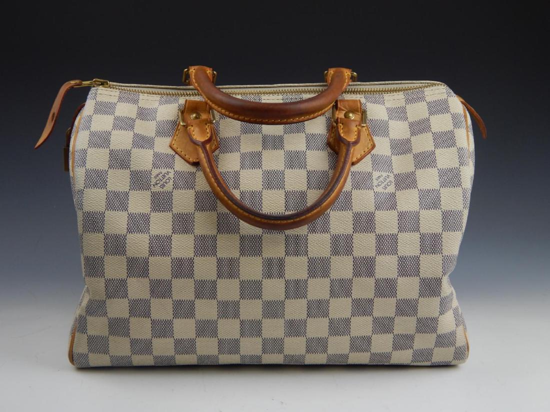 LOUIS VUITTON DAMIER AZUR LEATHER SPEEDY HANDBAG (1 of 8)
