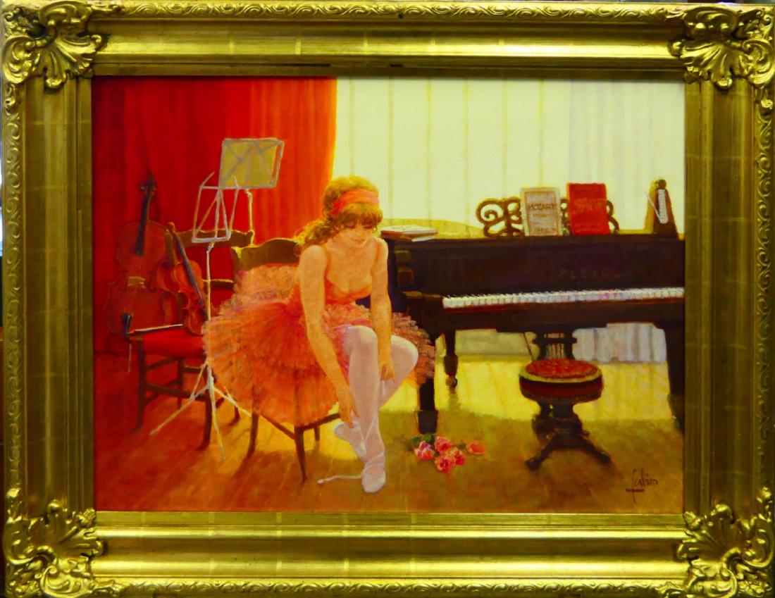 LOUIS FABIEN (b1924) OIL ON CANVAS OF BALLERINA (1 of 2)