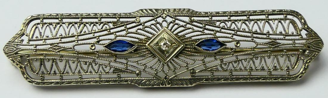 ART DECO 10K WHITE GOLD DIAMOND SAPPHIRE BROOCH (1 of 4)