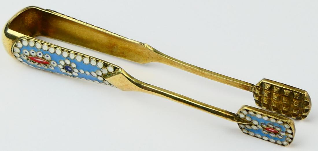 RUSSIAN GOLD WASH 916 SILVER ENAMELED TONGS (1 of 6)
