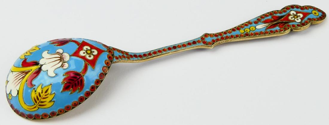 VINTAGE RUSSIAN 916 SILVER ENAMELED SOUP SPOON (1 of 5)