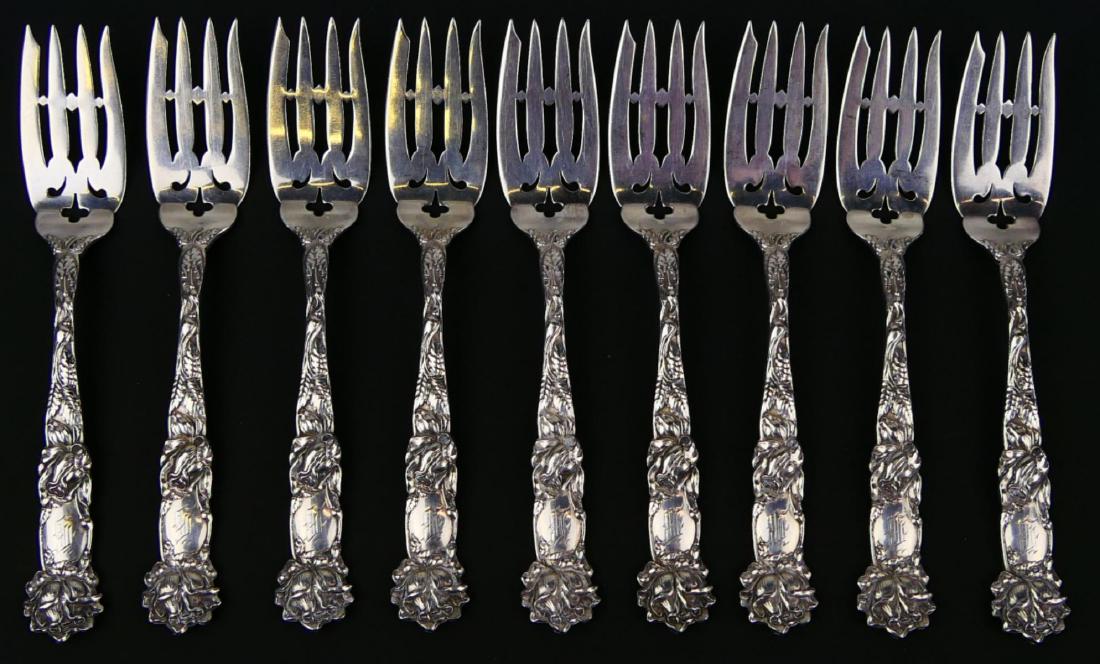 9 ALVIN STERLING SILVER "BRIDAL ROSE" SALAD FORKS (1 of 9)
