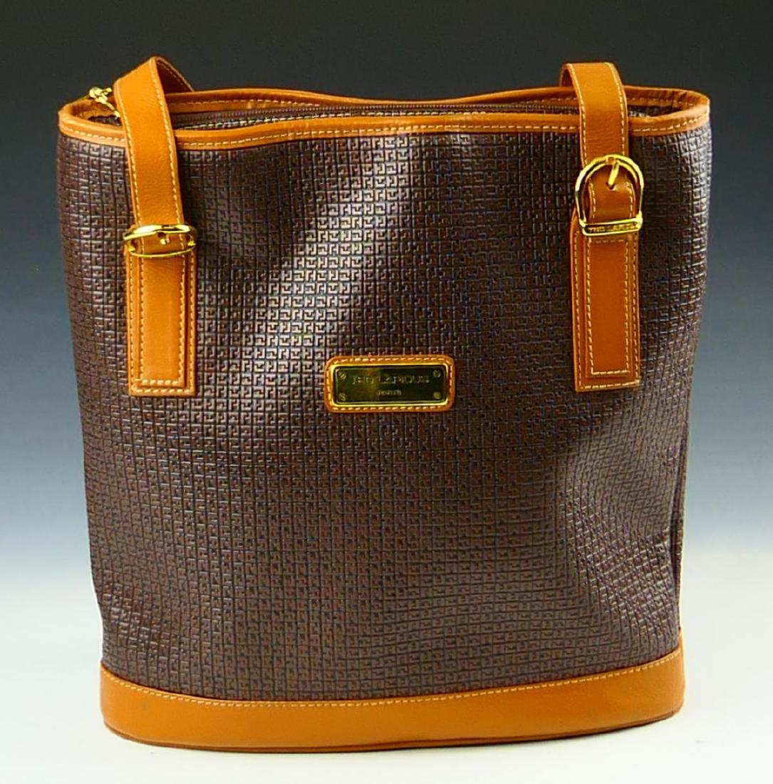 TED LAPIDUS MONOGRAM TAN AND BROWN LEATHER PURSE (1 of 8)