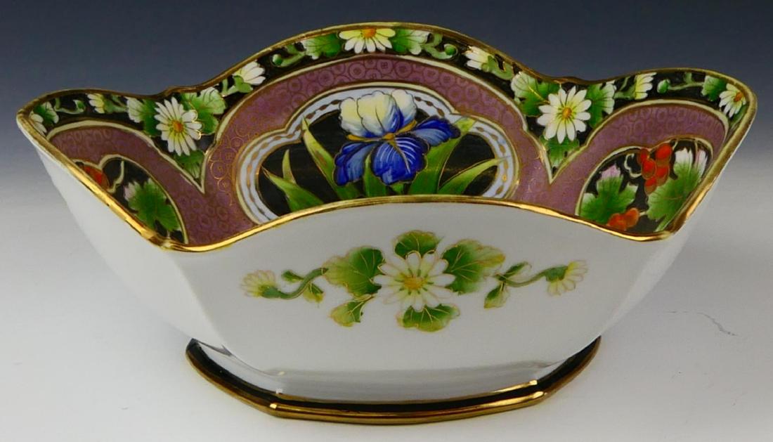 NIPPON HAND PAINTED FLORAL PORCELAIN BOWL: NIPPON HAND PAINTED FLORAL PORCELAIN BOWL, MEASURES 4" HEIGHT BY 10" WIDTH.