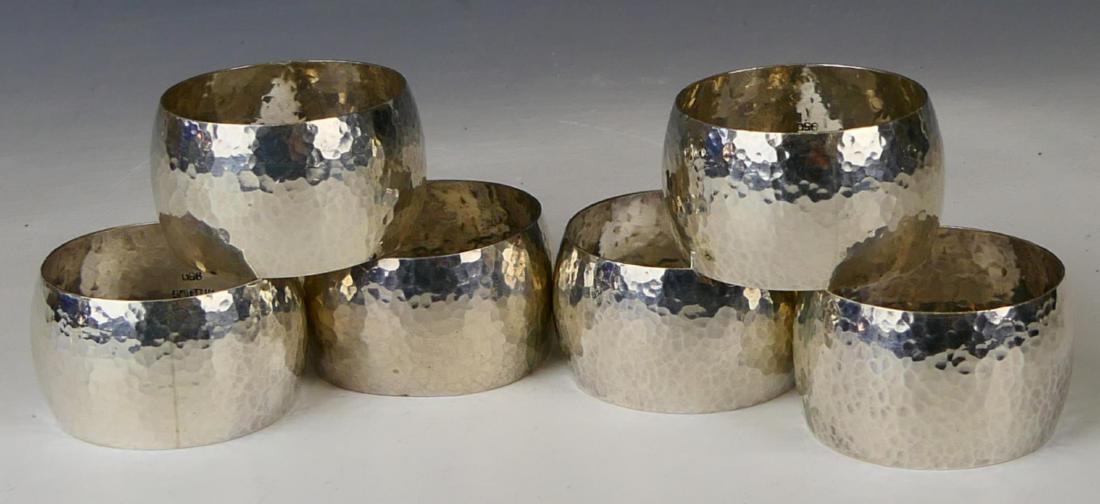 SET OF 6 950 SILVER HAND HAMMERED NAPKIN RINGS (1 of 3)