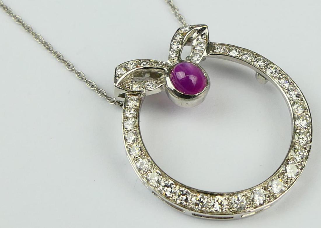 14K WG DIAMOND & STAR RUBY ENHANCER WITH CHAIN (1 of 5)