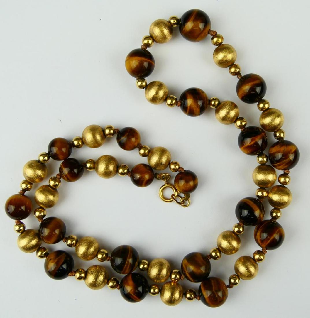 18K & 10K YELLOW GOLD TIGER'S EYE BEADED NECKLACE (1 of 3)