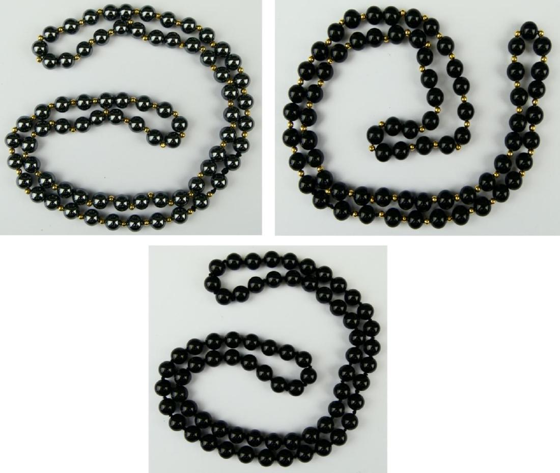 3 14K YELLOW GOLD ONYX HEMATITE BEAD NECKLACES (1 of 7)