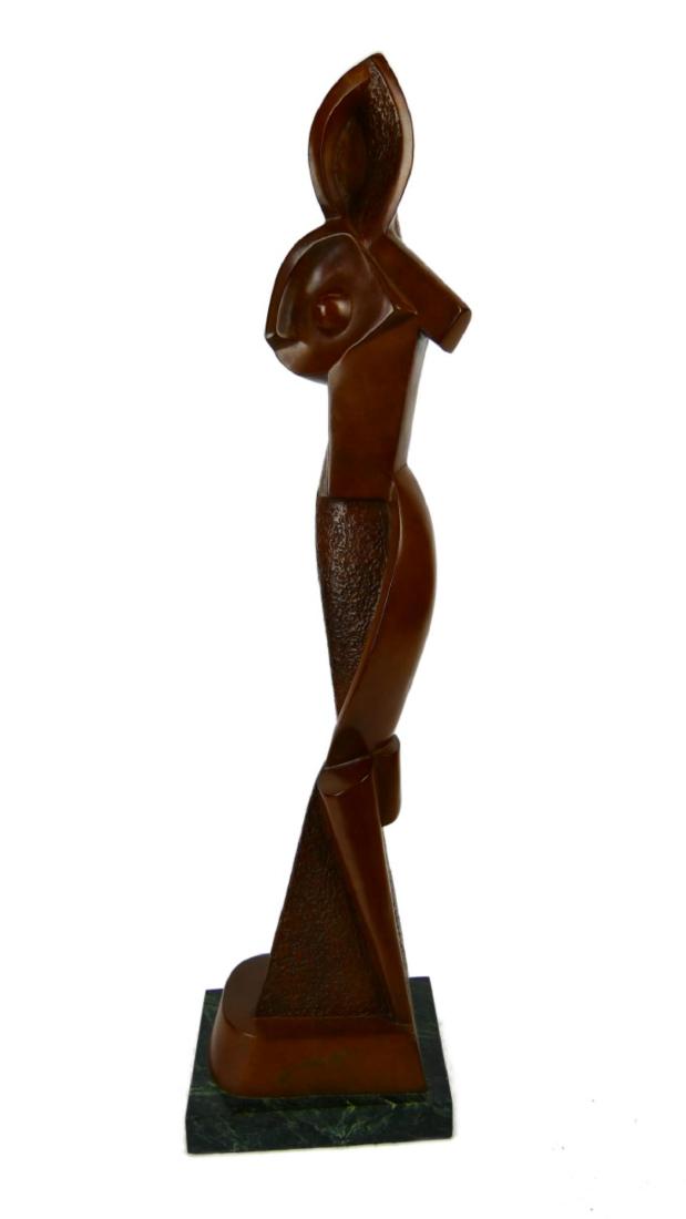 ALEXANDER ARCHIPENKO (1887-1964) BRONZE: After Alexander Archipenko (RUSSIAN FEDERATION / UNITED STATES / NEW YORK / CAFLIFORNIA / FRANCE, 1887 - 1964) abstract bronze sculpture mounted on green marble base. Signed "ARCHIPENKO" to side and d