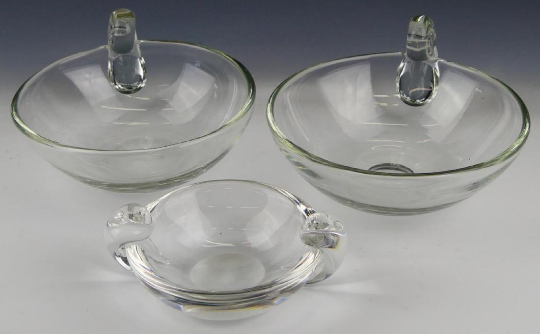LOT OF 3 STEUBEN CLEAR GLASS HANDLED BOWLS (1 of 4)