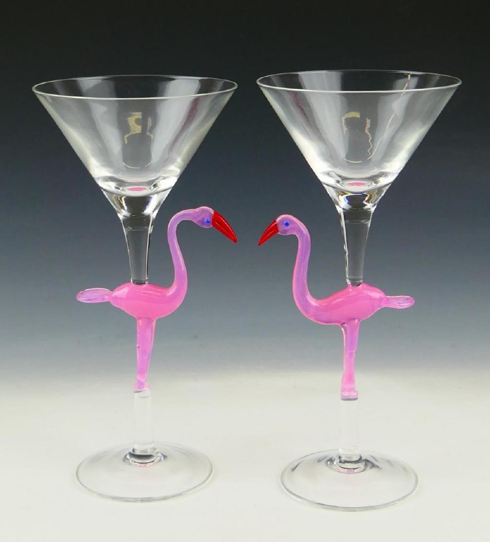 Pr. MURANO HAND BLOWN FLAMINGO MARTINI GLASSES