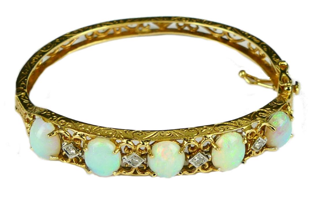 VINTAGE 14KT Y GOLD FIRE OPAL & DIAMOND BRACELET (1 of 2)