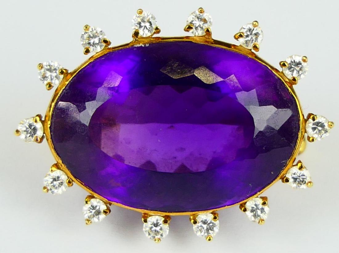 FRENCH 14KT Y GOLD DIAMOND & AMETHYST BROOCH (1 of 2)
