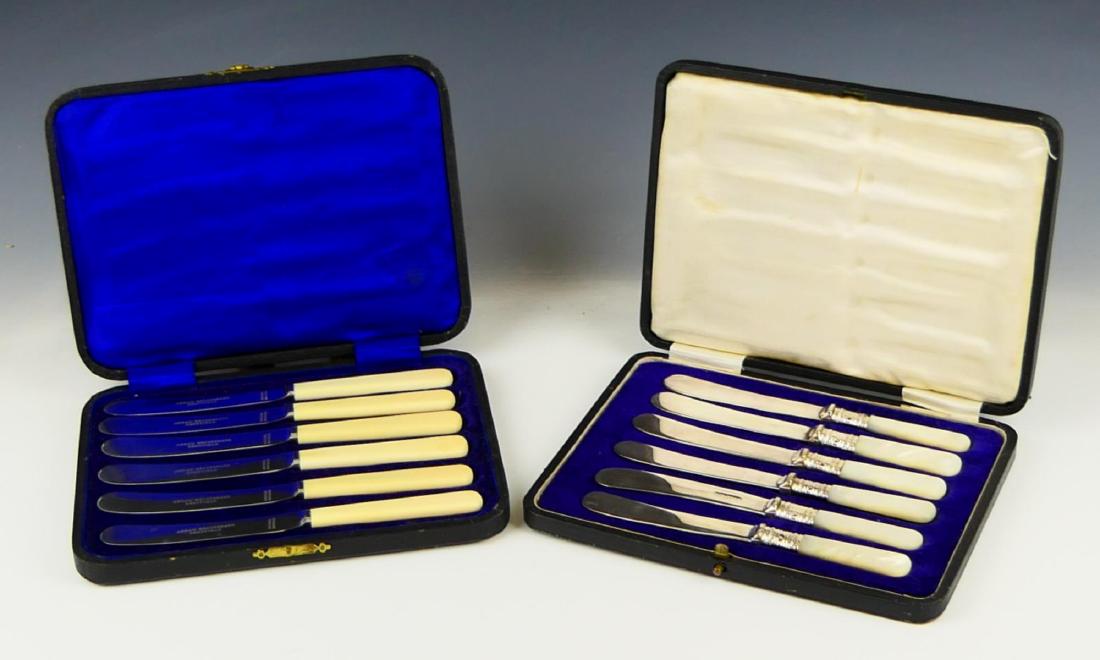 2 SETS ENGLISH MOP & FAUX IVORY FISH KNIVES (1 of 8)