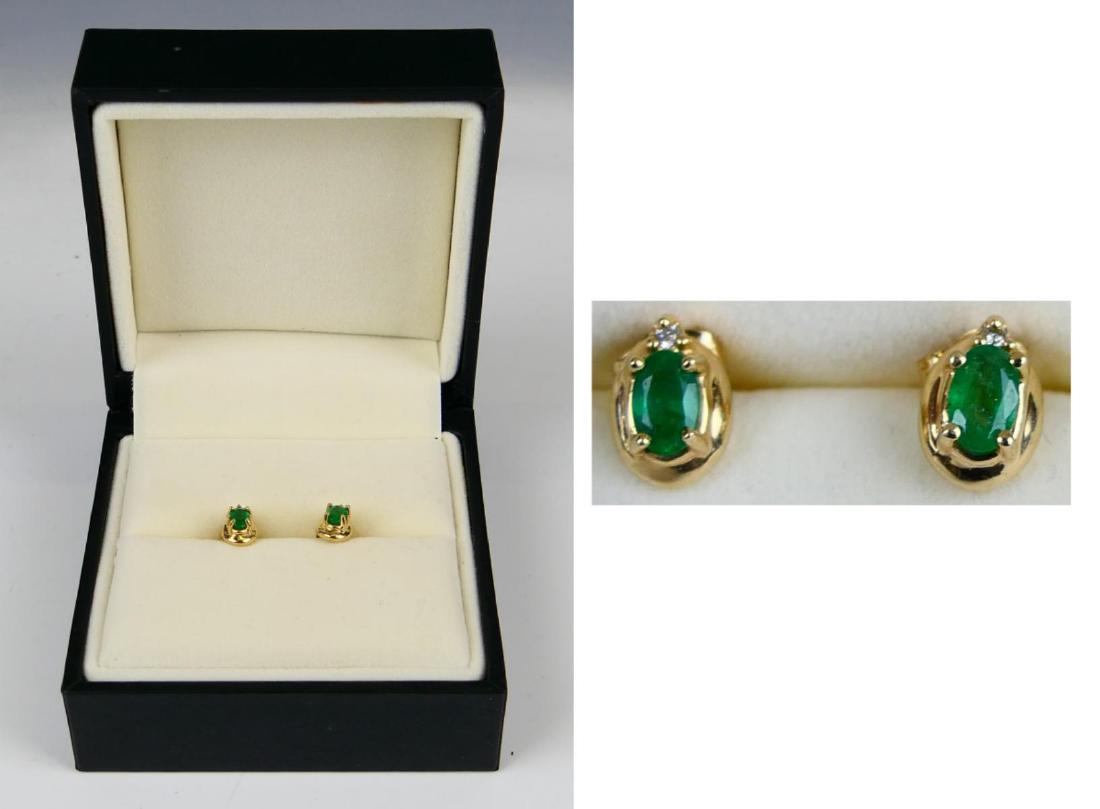 14K GOLD DIAMOND AND EMERALD STUD EARRINGS (1 of 2)