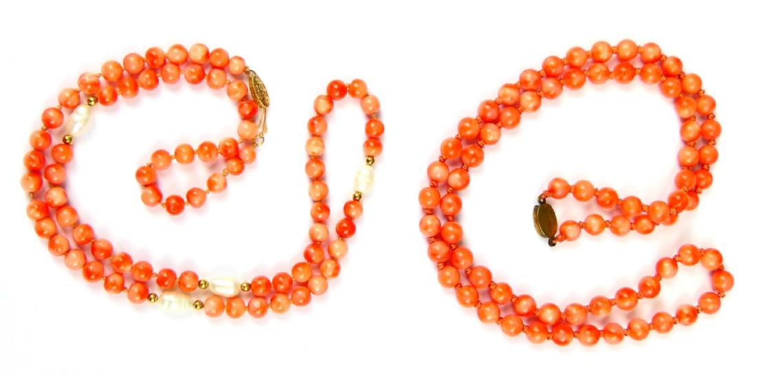 2 VINTAGE 14K SILVER SALMON CORAL PEARL NECKLACES (1 of 6)