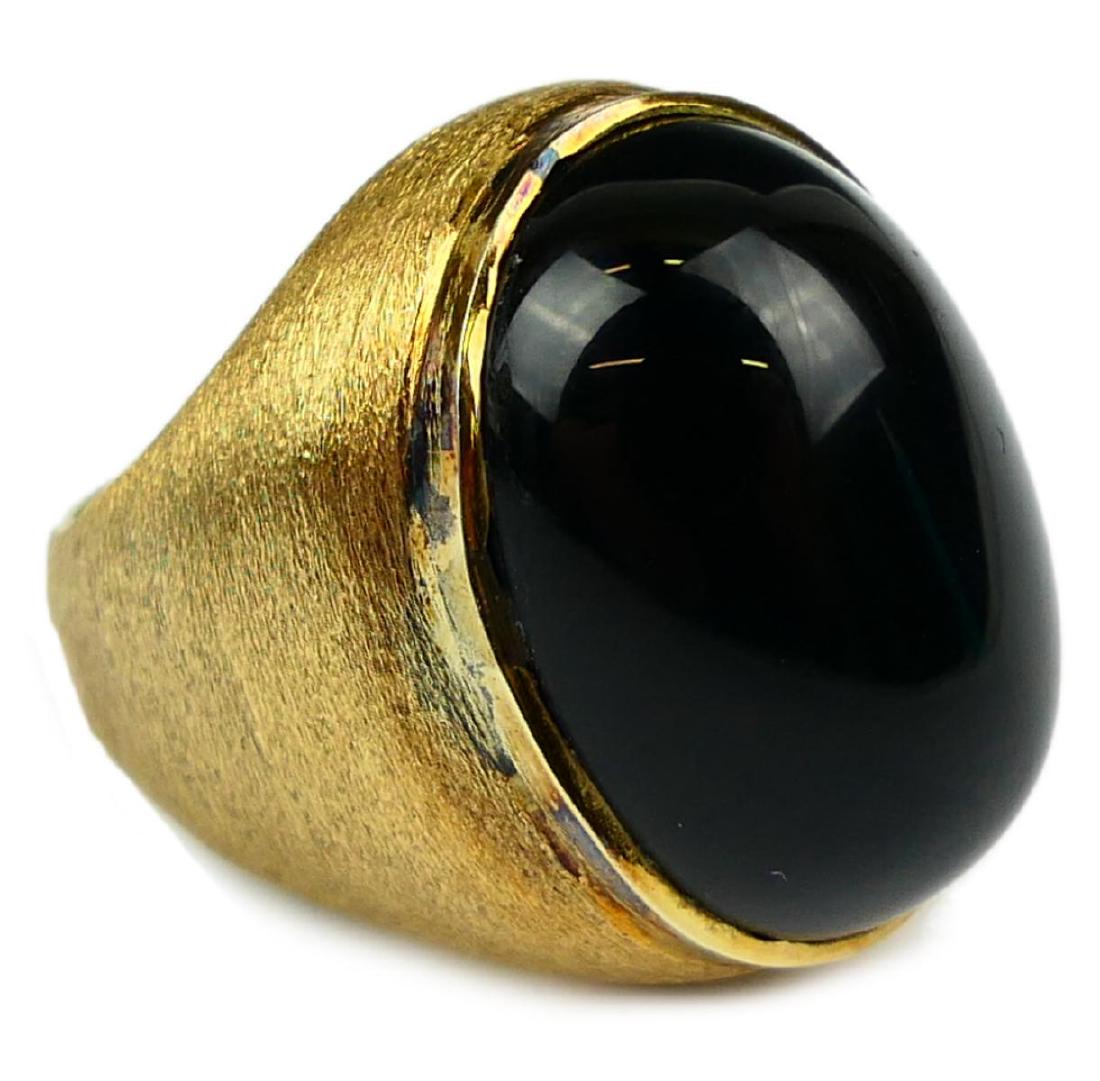 14K YELLOW GOLD CABOCHON BLACK ONYX RING Sz6.25 (1 of 4)