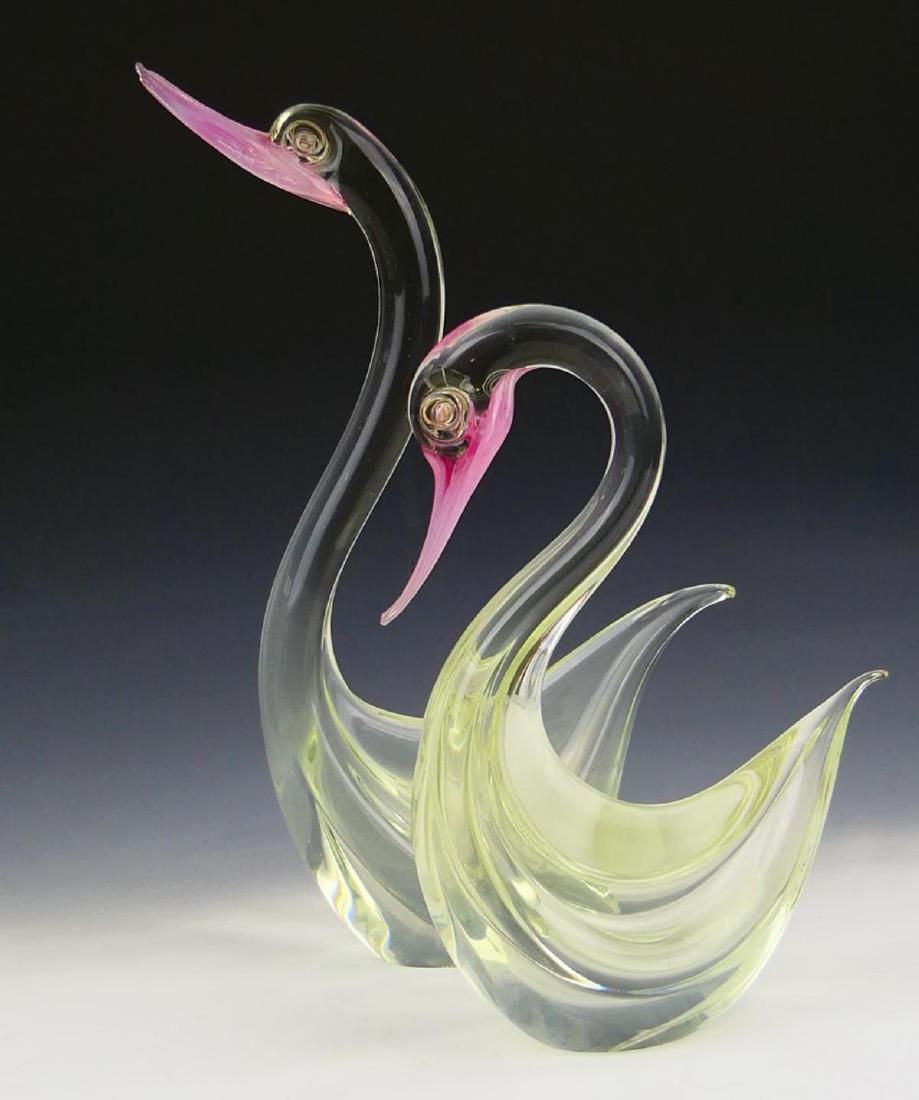 MASSIVE MURANO ART GLASS SWAN FIGURES
