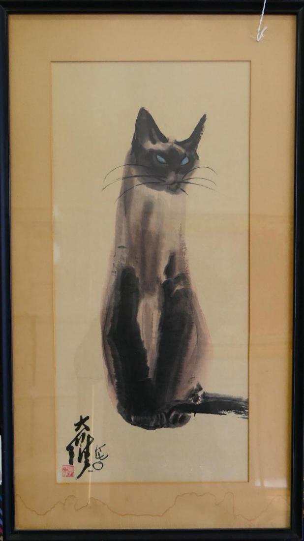 CHINESE WATERCOLOR ON PAPER OF SIAMESE CAT (1 of 4)