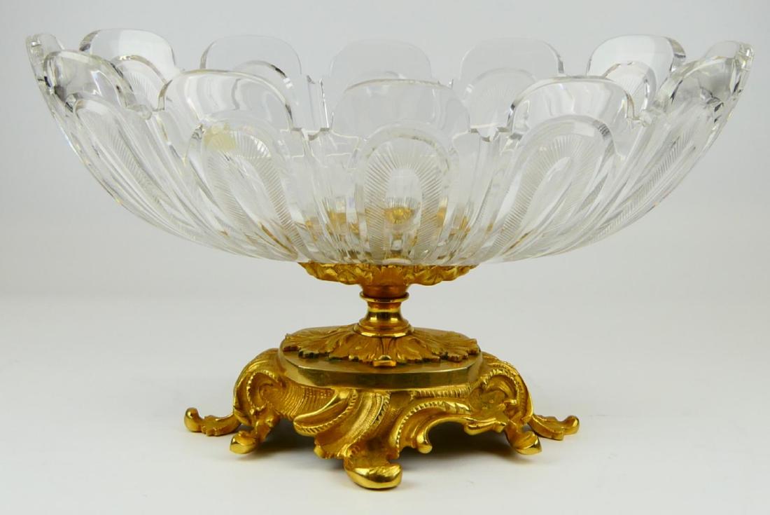 FRENCH DORE BRONZE CRYSTAL ORNATE COMPOTE: FRENCH DORE BRONZE CRYSTAL ORNATE COMPOTE, measures 9" height by 10" width.