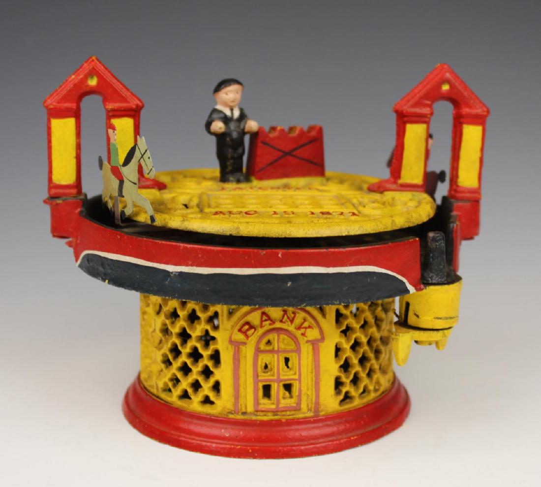 VINTAGE CAST IRON HORSE RACING TOY BANK