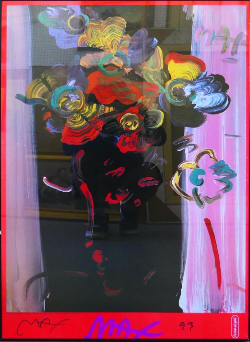 PETER MAX (USA b1937) MARKER SIGNED & DATED POSTER: Peter Finkelstein Max (AMERICAN / NEW YORK / GERMANY, born 1937) poster from the "Roseville Series: Profile" depicting a still life with flowers. Marker signed to lower left and dated 93 to lower righ