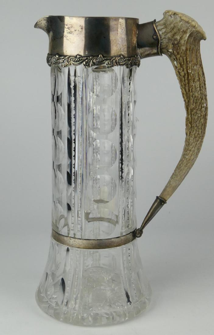 19TH.C STERLING, CRYSTAL AND STAG HORN PITCHER (1 of 5)
