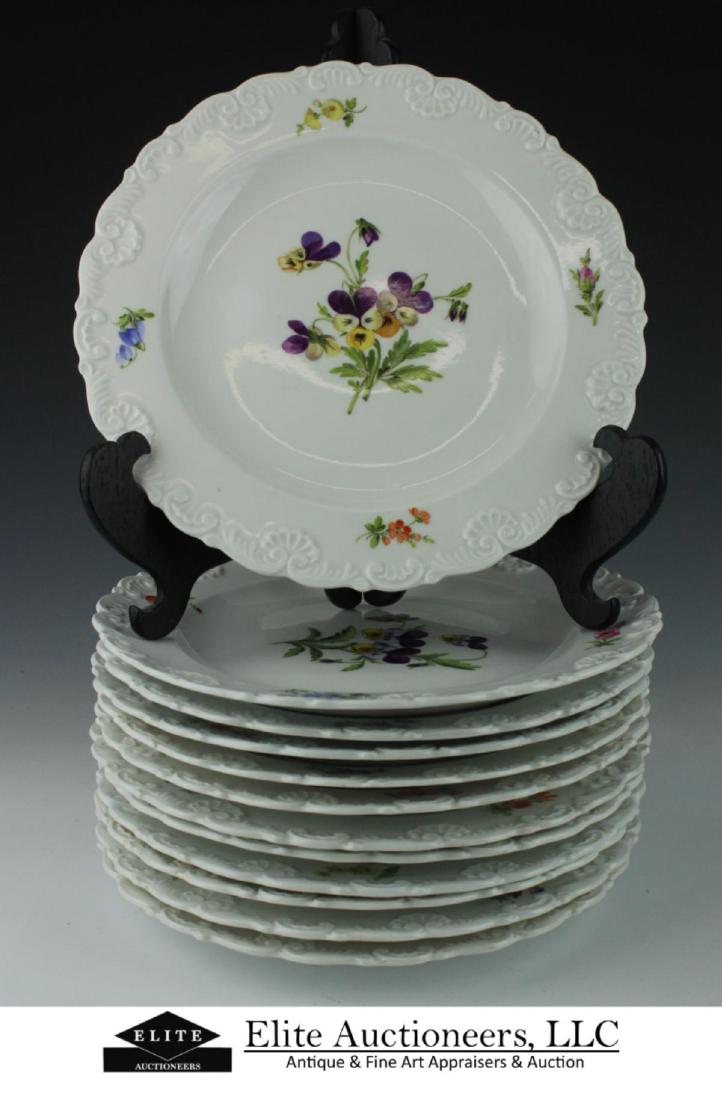 12 MEISSEN PORCLAIN EMBOSSED RIM FLORAL 9" PLATES (1 of 4)