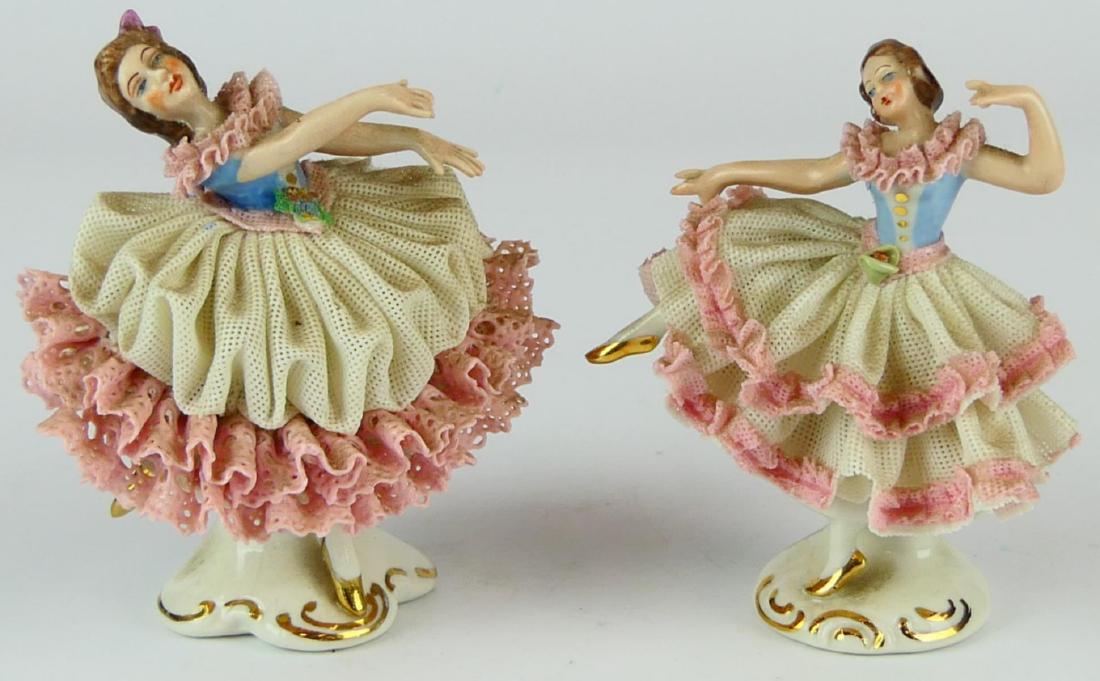 PAIR OF GERMAN DRESDEN LACE BALLERINA FIGURES (1 of 5)