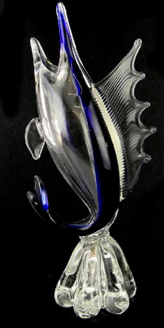 VINTAGE MURANO CLEAR TO COBALT GLASS MARLIN VASE (1 of 8)