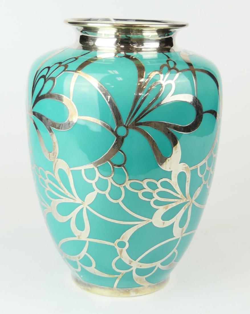 KRAUTHEIN BAVARIA SILVER OVERLAY PORCELAIN VASE (1 of 5)