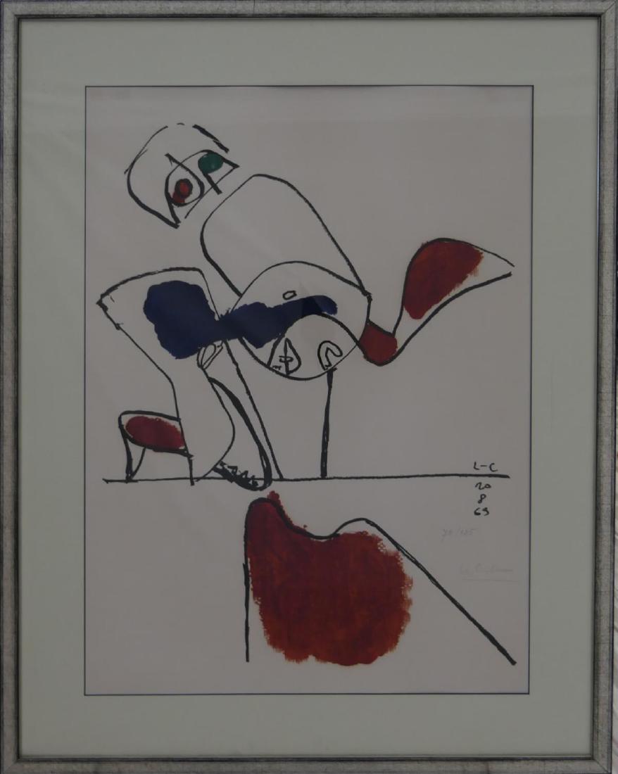 LE CORBUSIER (SWISS 1887-1965) PENCIL SIGNED LITHO: Charles-Edouard Jeanneret Le Corbusier (SWITZERLAND / FRANCE, 1887 - 1965) hand signed color lithograph depicting an abstract design. Initialed in the print to lower right and numbered 20 / 8 / 63. Pe