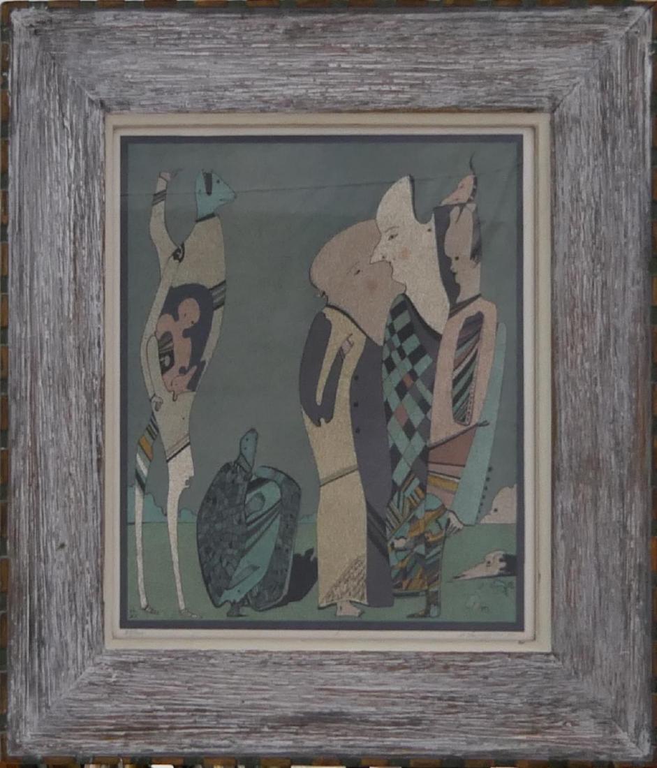 MIIHAIL CHEMIAKIN (RUSSIA b1943) LE LITHOGRAPH: Mihail Chemiakin (RUSSIAN FEDERATION / SOVIET UNION (FORMER) / UNITED STATES / NEW YORK, born 1943) Soviet Nonconfomist surreal lithograph depicting figures with turtle. Initialed in the plate to lowe