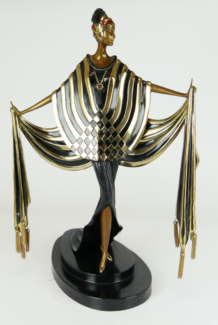 ERTE (FRENCH 1892-1990) "OPENING NIGHT" BRONZE: Romain De Tirtoff "Erte" (FRANCE / NEWY YORK / RUSSIAN FEDERATION, 1892 - 1990) bronze sculpture titled "Opening Night" depicting a woman in black and gold dress with hanging tassels. Marked "1190 CHA