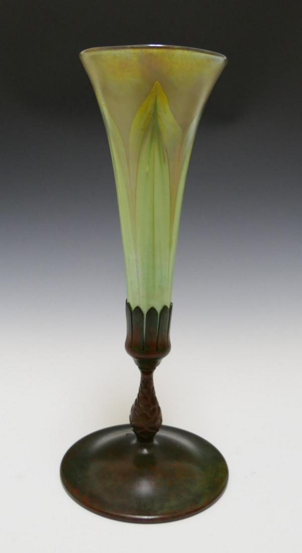 TIFFANY STUDIOS PULLED FEATHER VASE BRONZE BASE (1 of 7)