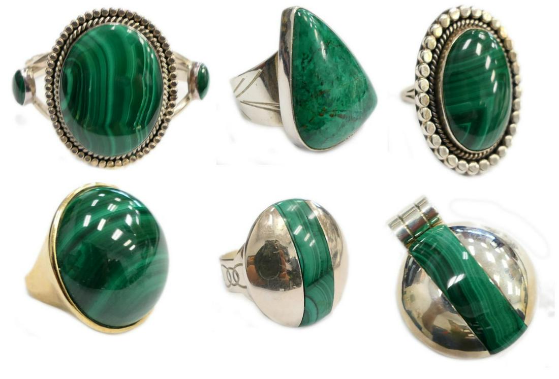 6 DESIGNER STERLING & MALACHITE JEWELRY ITEMS (1 of 20)