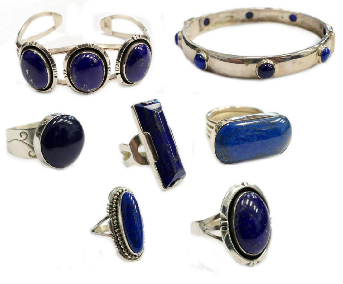 7pcs STERLING SILVER LAPIS LAZULI JEWELRY ITEMS (1 of 14)