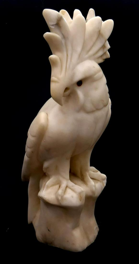 LARGE & HEAVY WHITE ALABASTER COCKATOO SCULPTURE (1 of 6)
