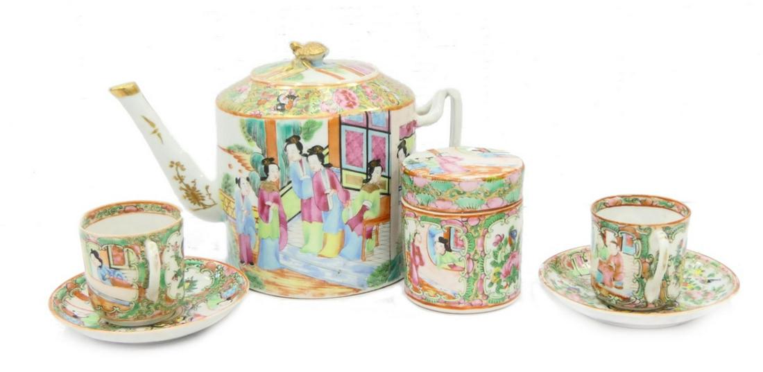 6pc CHINESE ROSE MEDALLION PORCELAIN TABLE ITEMS (1 of 6)