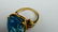 14K YELLOW GOLD LARGE BLUE TOPAZ RING Sz 6.25 - 3