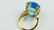 14K YELLOW GOLD LARGE BLUE TOPAZ RING Sz 6.25 - 4