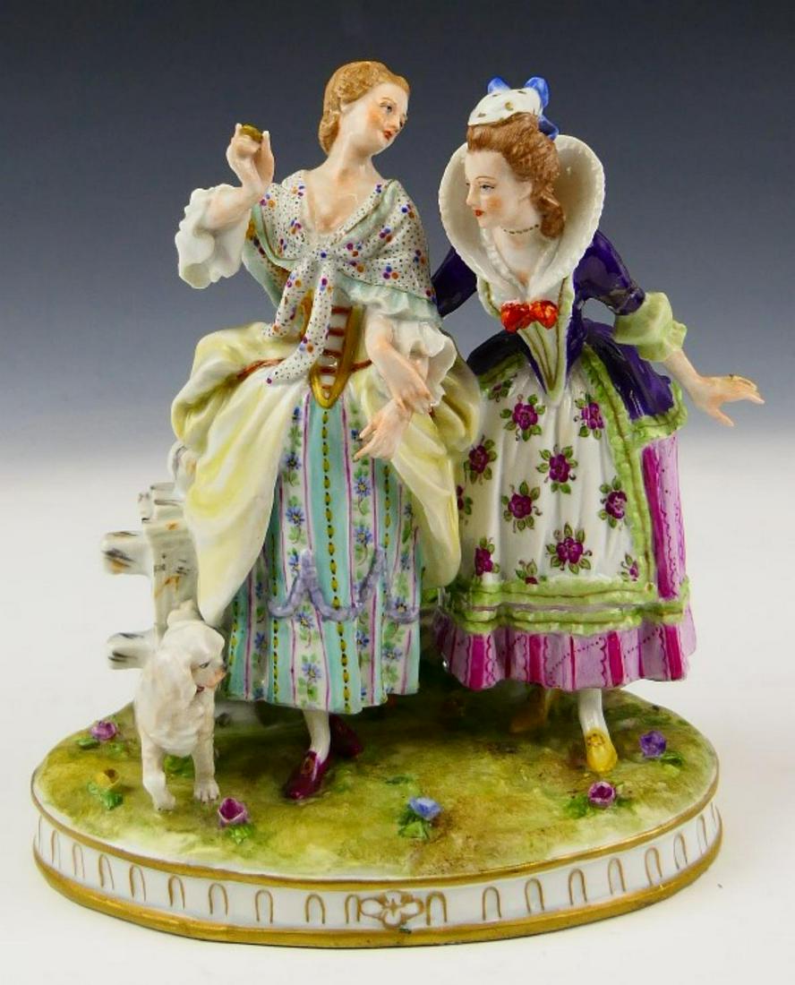 MEISSEN PORCELAIN LADIES WITH DOG GROUP SCULPTURE (1 of 5)