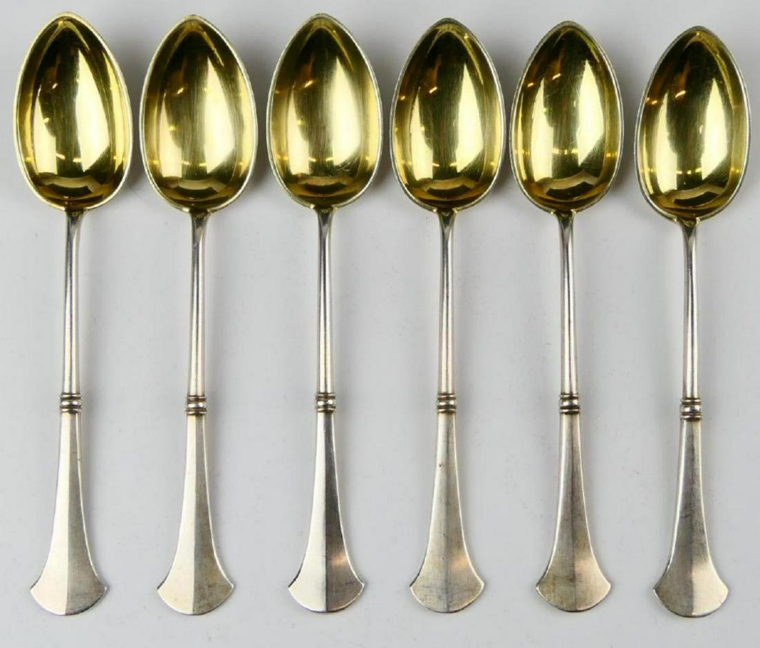 6 RUSSIAN MOSCOW 84 SILVER GOLD WASH TEASPOONS (1 of 3)
