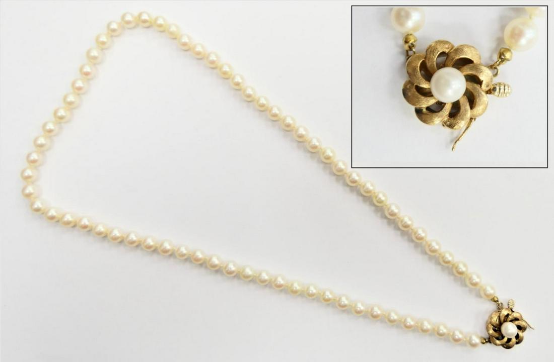 14K YG GENUINE WHITE PEARL SINGLE STRAND NECKLACE (1 of 6)
