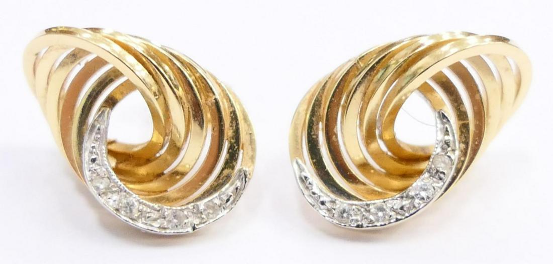14K TWO TONE GOLD DIAMOND TWIST HOOP EARRINGS (1 of 2)