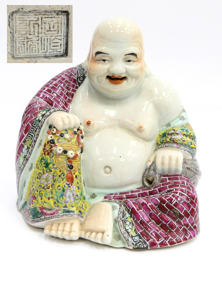 CHINESE FAMILLE ROSE PORCELAIN HOTEI BUDDHA FIGURE (1 of 17)